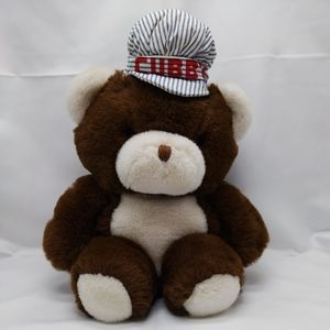 Vintage Yangjee Yang Jee Cubby Bear Stuffed Toy Plush 1980's Korea train hat.